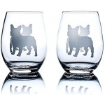 Greenline Goods Französische Bulldogge Weingläser 2er Set | Einzigartig für Hundeliebhaber Handgeätzt mit Rassennamen auf der Unterseite