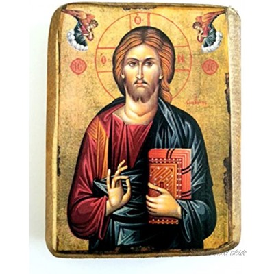 Griechisch-christliche-orthodoxe Holzikone von Jesus Christus A0