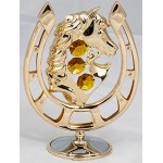 Hufeisen mit Pferd gold überzogen Figur Statur Kristall Glas MADE WITH SWAROVSKI ELEMENTS goldfarben