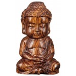 Ouceanwin Mönch Buddha Figuren Deko Skulptur Holz Betende Buddha Statue Sitzender Kleine Buddha Meditations Handgeschnitzter Buddah Dekofiguren für Tischdeko Wohnaccessoire