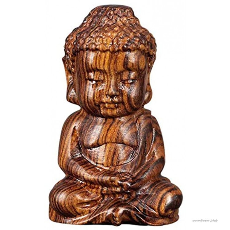Ouceanwin Mönch Buddha Figuren Deko Skulptur Holz Betende Buddha Statue Sitzender Kleine Buddha Meditations Handgeschnitzter Buddah Dekofiguren für Tischdeko Wohnaccessoire