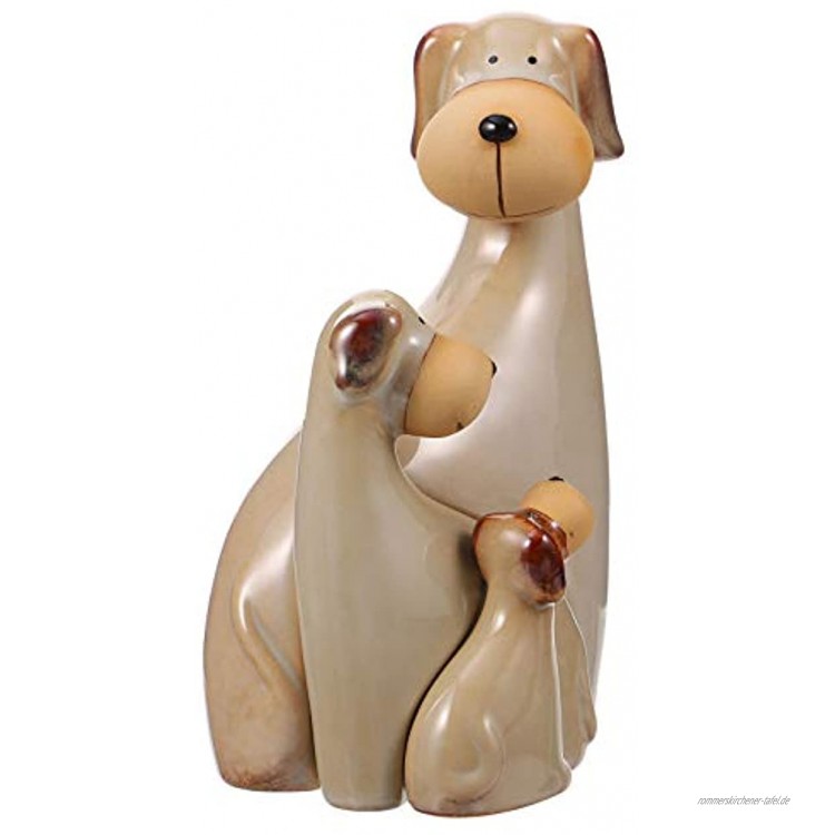 WINOMO 3Pcs Nette Hund Figurine Keramik Hund Figur Miniatur Porzellan Tier Skulptur Hund Familie Statuen Figur Hause Bücherregal Dekoration Ornament Khaki