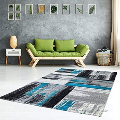 carpet city Teppich-Läufer Modern Flachflor Konturenschnitt Handcarving Meliert Streifen in Blau für Wohnzimmer Größe: 80x150 cm