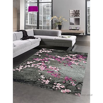 CARPETIA Designer Teppich Kurzflor Blumen grau pink rosa Größe 160x230 cm