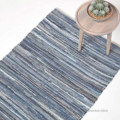 Homescapes Teppich Bettvorleger aus recyceltem Jeansstoff Denim 90 x 150 cm Jeansteppich blau