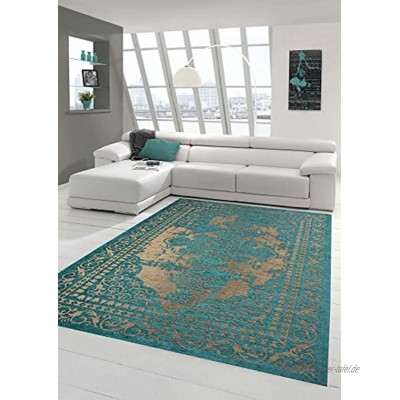 Moderner Teppich Designer Teppich Orientteppich Wohnzimmer Teppich mit Bordüre in Türkis Beige Größe 160x230 cm
