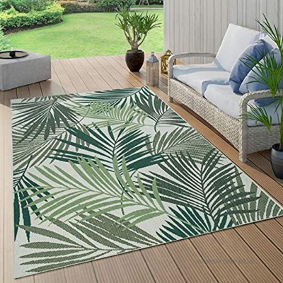 Paco Home In- & Outdoor Teppich Terrasse Balkon Küchenteppich Florale Und Geometrische Muster Grösse:80x150 cm Farbe:Grün