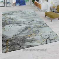 Paco Home Kurzflor Wohnzimmer Teppich Modern Marmor Design Abstraktes Muster Grau Gold Grösse:160x230 cm