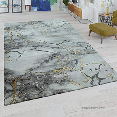 Paco Home Kurzflor Wohnzimmer Teppich Modern Marmor Design Abstraktes Muster Grau Gold Grösse:160x230 cm