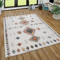 Paco Home Teppich Wohnzimmer Kurzflor Geometrisches Muster Skandi Boho Modern Style Grösse:160x230 cm Farbe:Creme