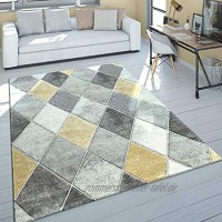 Paco Home Teppich Wohnzimmer Kurzflor Skandinavischer Stil Rauten Grau Gelb Modern Grösse:160x230 cm