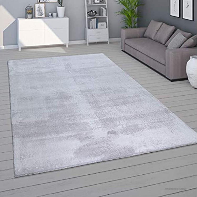 Paco Home Teppich Wohnzimmer Kurzflor Waschbar Weich Modernes Einfarbiges Muster Grösse:120x170 cm Farbe:Grau