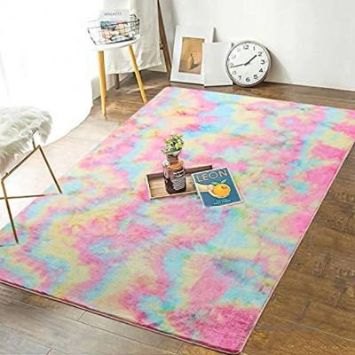 TEALP Shaggy Teppich Teppich aus Kunstpelz Weicher Flauschiger Teppich für Schlafzimmer Wohnzimmer Kinderzimmer Dekor Boden -160 * 200 cm Regenbogen