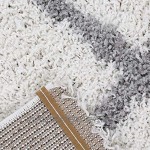 VIMODA Hochflor Shaggy Teppich Rauten Muster Design Wohnzimmer Creme Grau Modern Maße:140x200 cm