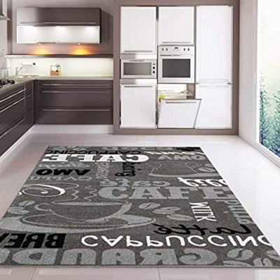 VIMODA Küchenteppich Grau Trendiger Kaffee Teppich Verschiedene Schriftarten und Muster Kaffee Maße:120 x 170 cm