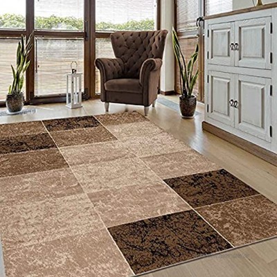 VIMODA Teppich Modern Meliert Kariert Marmor Muster Braun Beige Maße:200 x 290 cm