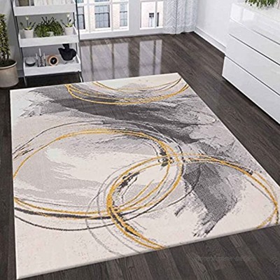 VIMODA Teppich Wohnzimmer Schlafzimmer Flur Teppich Kreisel Muster Gelb Maße:160x220 cm