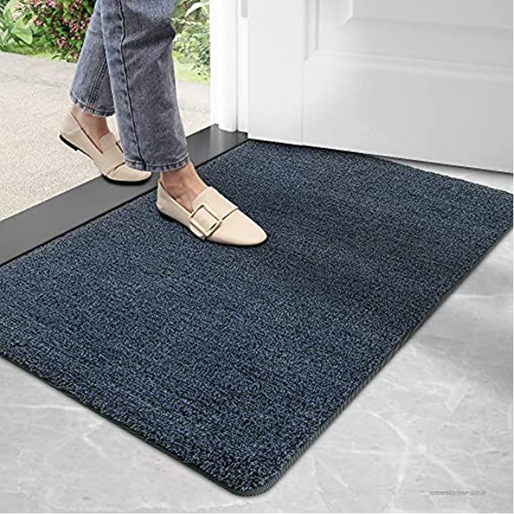DEXI Schmutzfangmatte,rutschfeste Fußmatte für Innen und Außen,Waschbar Eingangsteppich Saugstarke Türmatte Sauberlaufmatte 60 x 90 cm,Blau-schwarz