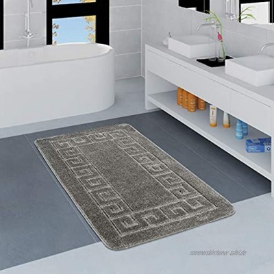 Paco Home Moderner Badezimmer Teppich Bordüre Badvorleger rutschfest Badematte In Grau Grösse:80x150 cm