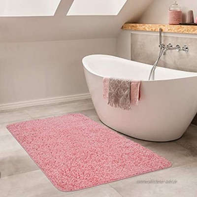 Paco Home Moderner Badezimmer Teppich Einfarbig Hochflor Badteppich rutschfest In Pink Grösse:50x80 cm