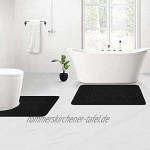 Pauwer Badematten set 2 Teilig Rutschfeste Badematten und WC Vorleger Waschbar Badteppich für Badezimmer Schwarz