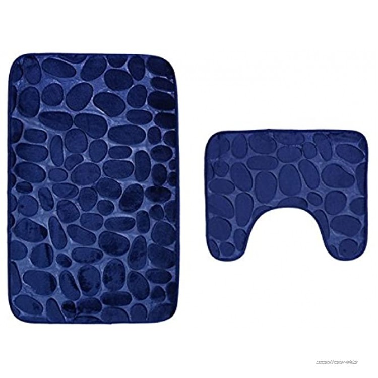 Pauwer Badteppich Set 2 teilig Waschbar rutschfest Badematten-Set Badvorleger und WC Teppich für Badezimmer 80 x 50 cm,Blau