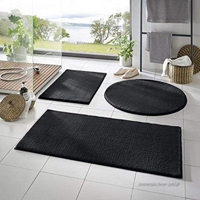 Taracarpet Badematte Fiona rutschfest waschbar Badezimmerteppich sehr weich und als Set kombinierbar Uni schwarz 080 cm rund