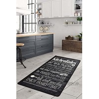 Küchenteppich rutschfeste Bodenmatte Gel Komfort Läufer Teppich Set für Küche Runner Schriftzug schwarz gedruckt waschbar schwarz 80 x 150 cm