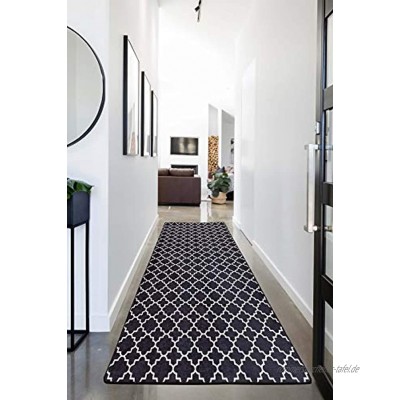 Miqna Wohnzimmer Teppich Kurzflor Moderne geometrische rutschfeste Boden Flur Teppich Gel Läufer schwarz weiß schwarz 80 x 300 cm