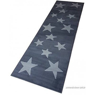 Moderner Läufer Teppich Brücke Teppichläufer Sterne Stars ca. 80x250 cm Größe:80x250 cm Farbe:dunkelgrau grau