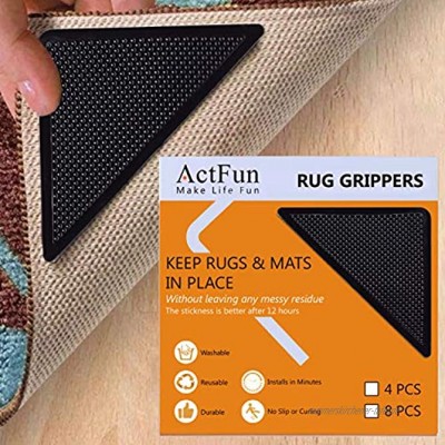 ActFun Antirutschmatte Für Teppich 8 Stück Wiederverwendbares Waschbares Teppichklebeband Für Teppichunterlage Hartholzböden Schwarz Nicht Geeignet Für Teppiche Mit Gummi- oder Silikonrücken