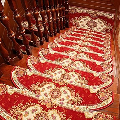 Insun Stufenmatten Halbrund Treppenteppich Anti Rutsch Abwaschbarer Renaissance Vintage Orientalisch Muster Treppenstufen Matten Rot 2 24x80cm 7 Stück