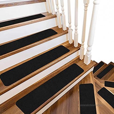 NEWOSTER Treppenstufen Matten 7er Set 76x20cm Stufenmatten Rechteckig Einzeln Selbstklebend Treppen Teppichstufen Modern Antirutsch Treppe Weich Antirutschunterlage Teppich Innen schwarz 7 Stück