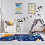 Aunye Kinder-Teppich für Kinderzimmer Hüpfspielteppich mit Zahlen & Spielkissen zum Werfen,Kinderteppich Hüpfspiel Teppich Hüpfkästchen Teppiche fürs Kinderzimmer 80×120cm
