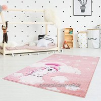 carpet city Kinderteppich-Läufer Flachflor Bueno Konturenschnitt Einhorn Sterne Regenbogen Rosa für Kinderzimmer Größe: 80x150 cm