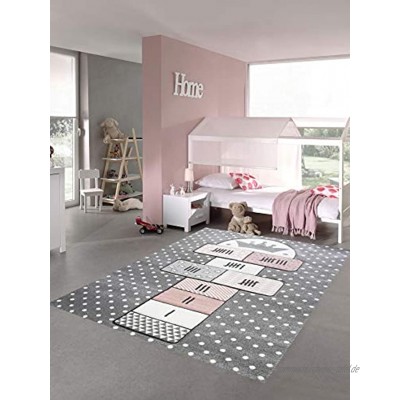 CARPETIA Teppich Kinderzimmer Hüpfspiel Muster rosa grau Größe 120x170 cm