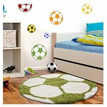 Kinderteppich für Kinderzimmer Fussball Form Hochflor Teppich Grün-Weiss 120x120 cm Rund