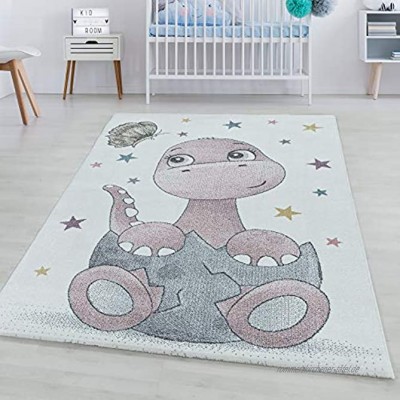 Kinderteppich Kurzflor Dino Baby Saurier Design Kinderzimmer Teppich Rosa Farbe:Pink Grösse:80x150 cm