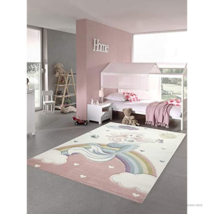Kinderteppich Meerjungfrau Kinderzimmer Teppich Prinzessin Pastell Größe 80x150 cm