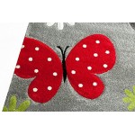Kinderteppich Spielteppich Schmetterling Design Grau Rot Grün Schwarz Weiss Größe 140x200 cm