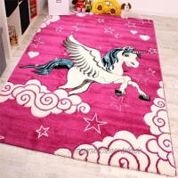 Kinderzimmer Teppich für Kinder Das Kleine Einhorn Pink Creme Türkis Grösse:120x170 cm