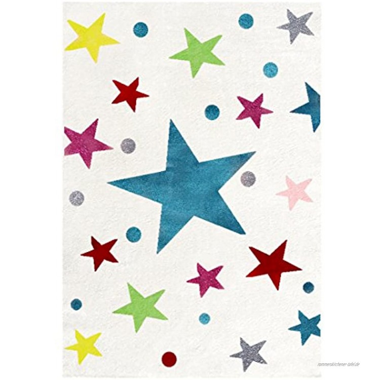 Livone Pflegeleichter Kinderteppich Baby Teppich Kinderzimmer Sterne Punkte in Creme Multi rosa blau grün rot gelb Silber grau Grösse 160 x 230 cm