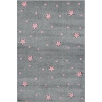 Livone Pflegeleichter Kinderteppich Baby Teppich Kinderzimmer Sterne Punkte in Silber grau rosa Größe 160 x 220 cm