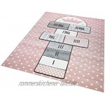 Merinos Kinderteppich Hüpfspiel Teppich Hüpfkästchen in Rosa Grau Creme Größe 140x200 cm