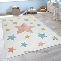 Paco Home Kinderzimmer Teppich Beige Bunt Pastellfarben 3-D Stern Design Niedlich Weich Grösse:120x170 cm