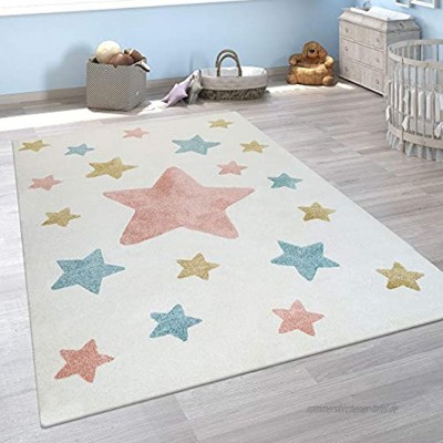 Paco Home Kinderzimmer Teppich Beige Bunt Pastellfarben 3-D Stern Design Niedlich Weich Grösse:120x170 cm