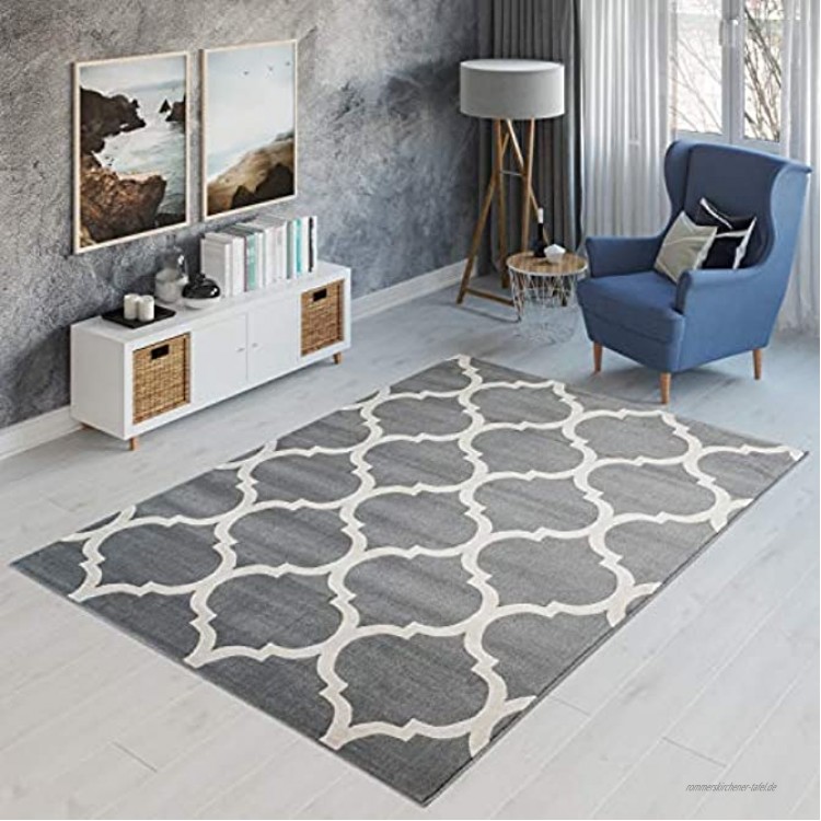 TAPISO Canvas Teppich Modern Kurzflor Designer Teppiche mit Marokkanisch Geometrisch Ornament Muster in Grau Creme Perfekt für Wohnzimmer Jugendzimmer ÖKOTEX 200 x 290 cm