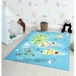 the carpet Happy Life Kinderzimmer Kinderteppich Spielteppich Waschbar Weltkarte Erde Tiere Rund Blau 160 x 160 cm