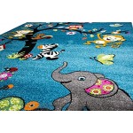 Traum Kinderteppich Spielteppich Kinderzimmer Teppich Zootiere in Blau Größe 80x150 cm