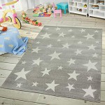 TT Home Kinder- & Jugendzimmer Teppich Im Sternhimmel Design Pastell Trend In Grau Weiß Größe:120x170 cm